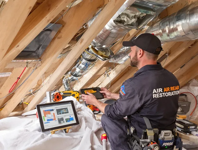 Westport Air Duct Cleaning technician performing precise duct repair work in Westport