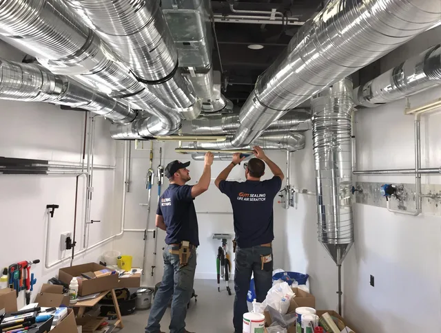 Westport Air Duct Cleaning technician applying professional duct sealing solutions in Westport