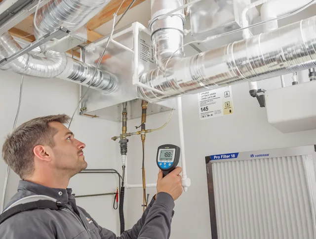 Westport Air Duct Cleaning expert conducting detailed filter system inspection using diagnostic tools in Westport