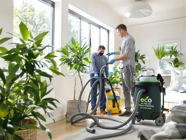 Westport Air Duct Cleaning technician performing eco-friendly duct cleaning using sustainable methods in Westport