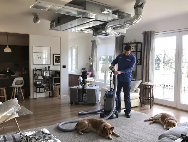 Westport Air Duct Cleaning technician performing detailed indoor duct cleaning for improved air quality in Westport