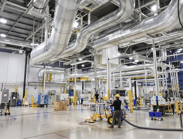 Westport Air Duct Cleaning team performing comprehensive industrial duct cleaning at a large facility in Westport
